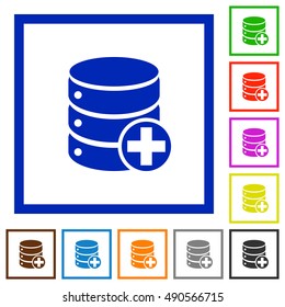 Set of color square framed Add to database flat icons