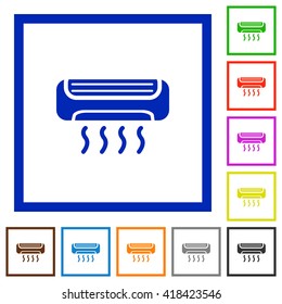 Set of color square framed Air conditioner flat icons on white background