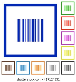 Set of color square framed barcode flat icons on white background