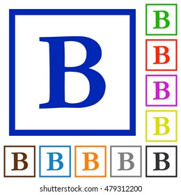 Set of color square framed Bold font type flat icons