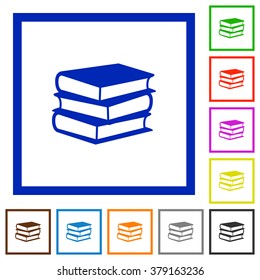 Set of color square framed books flat icons on white background