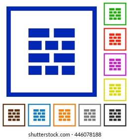 Set of color square framed brick wall flat icons