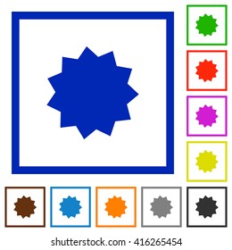 Set of color square framed certificate flat icons on white background