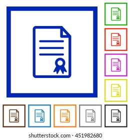 Set of color square framed Certificate document flat icons