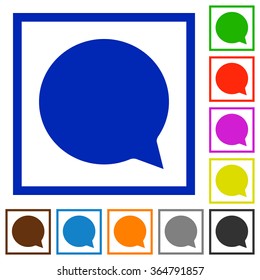 Set of color square framed chat flat icons on white background