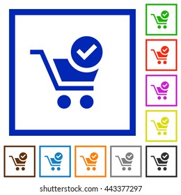 Set of color square framed checkout flat icons