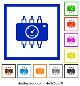Set of color square framed Chip tuning flat icons