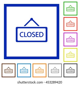 Set of color square framed Closed sign flat icons