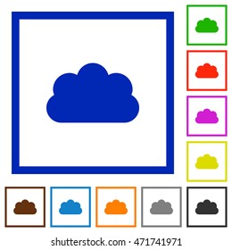 Set of color square framed cloud flat icons