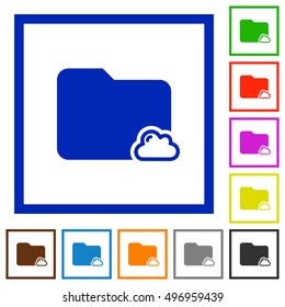 Set of color square framed cloud folder flat icons