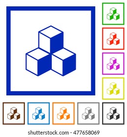 Set of color square framed cubes flat icons