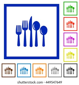 Set of color square framed Cutlery flat icons