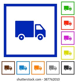 Set of color square framed delivery icons on white background