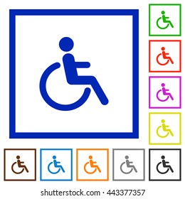 Set of color square framed disability flat icons