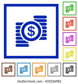 Set of color square framed Dollar coins flat icons