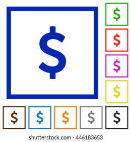 Set of color square framed Dollar sign flat icons
