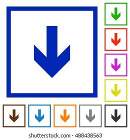 Set of color square framed down arrow flat icons