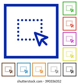 Set of color square framed drag flat icons on white background