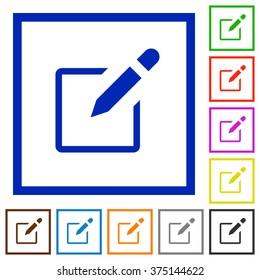 Set of color square framed editbox flat icons on white background