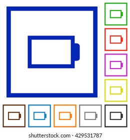 Set of color square framed empty battery flat icons