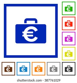 Set of color square framed euro bag flat icons on white background