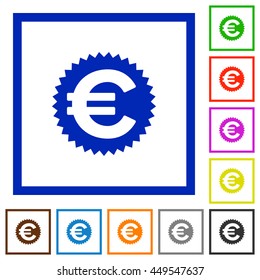 Set of color square framed Euro sticker flat icons