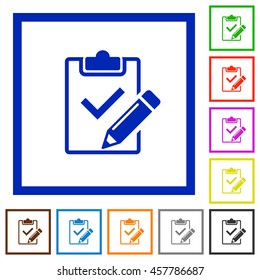 Set of color square framed Fill out checklist flat icons