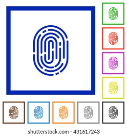 Set of color square framed fingerprint flat icons