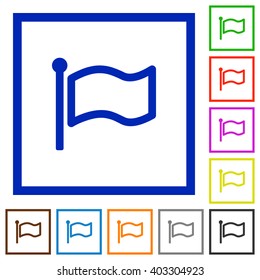 Set of color square framed flag flat icons on white background
