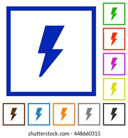 Set of color square framed flash flat icons
