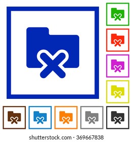 Set of color square framed Folder cancel flat icons on white background