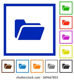 Set of color square framed Folder open flat icons on white background