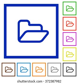 Set of color square framed folder flat icons on white background