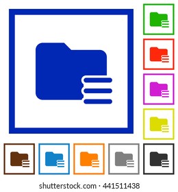 Set of color square framed Folder options flat icons