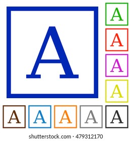 Set of color square framed font flat icons