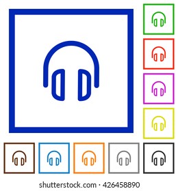 Set of color square framed headset flat icons
