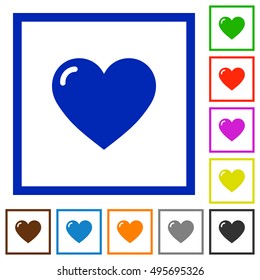 Set of color square framed heart shape flat icons