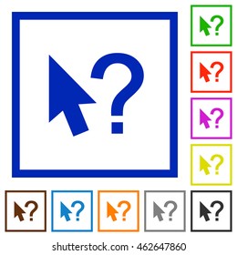 Set of color square framed Help cursor flat icons