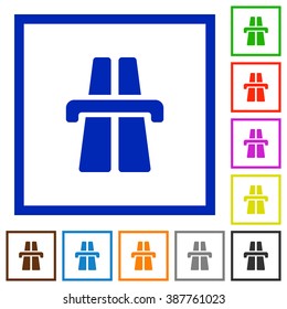 Set of color square framed highway icons on white background