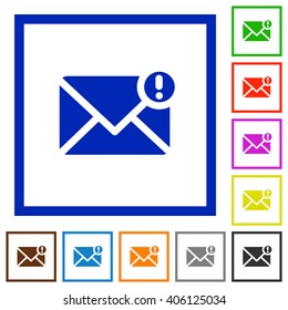 Set of color square framed Important message flat icons on white background