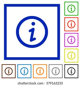 Set of color square framed information flat icons on white background