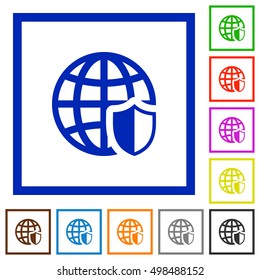 Set of color square framed internet security flat icons