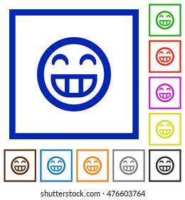 Set of color square framed laughing emoticon flat icons