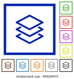 Set of color square framed layers flat icons