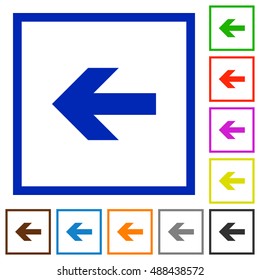Set of color square framed left arrow flat icons