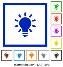 Set of color square framed lighting bulb flat icons