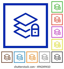 Set of color square framed locked layers flat icons