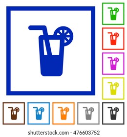 Set of color square framed longdrink flat icons