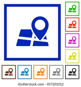 Set of color square framed map location flat icons