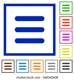 Set of color square framed menu flat icons on white background